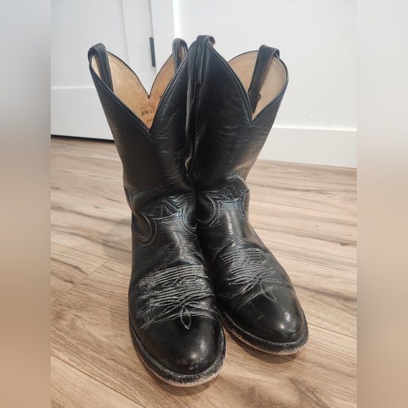 VINTAGE TONY LAMA BLACK COWBOY BOOTS LEATHER SIZE 10 1/2 10.5 B - Picture 2 of 9